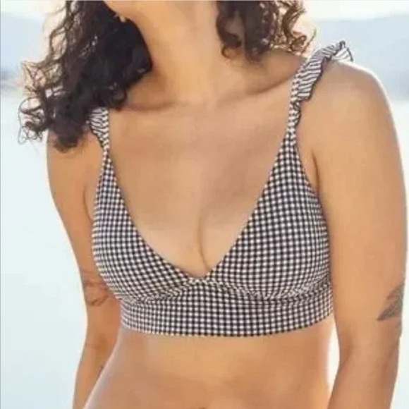 Aerie Ruffle Triangle Bikini Top Women's Size Extra Large Gingham Blue White - Picture 4 of 7
